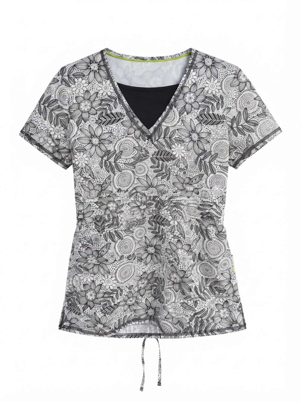 healing hands Black and White Floral V-Neck Tunic